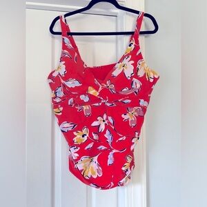 Catalina Swim Tankini Top Artsy Orange Tropical Floral Underwire Women's 3X Plus